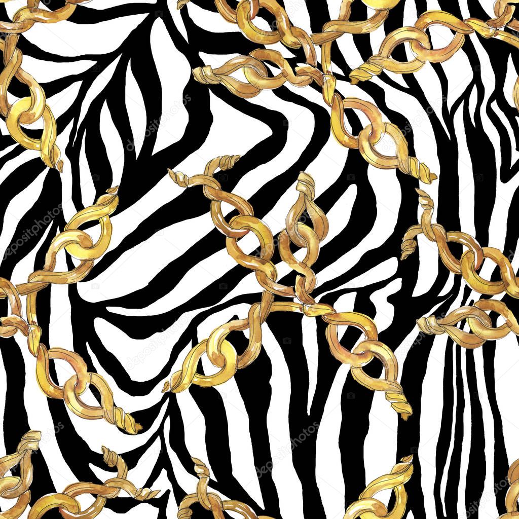 Golden chains sketch illustration in a watercolor style isolated element. Seamless background pattern.