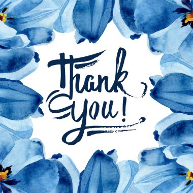 Mavi lale çiçek botanik çiçekleri. Suluboya arka plan illüstrasyon seti. Çerçeve kenarlık süs karesi.