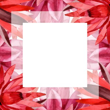 Red lotus floral botanical flower. Watercolor background illustration set. Frame border ornament square. clipart