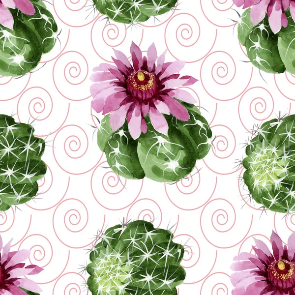 Green cactus floral botanical flowers. Watercolor background illustration set. Seamless background pattern. — Stock Photo, Image