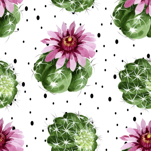 Green cactus floral botanical flowers. Watercolor background illustration set. Seamless background pattern. — Stock Photo, Image