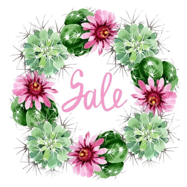 Green cactus floral botanical flowers. Watercolor background illustration set. Frame border ornament square. — Stock Photo, Image