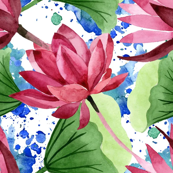 Red lotus floral botanical flower. Watercolor background illustration set. Seamless background pattern. — Stock Photo, Image