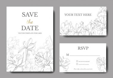 Iris floral botanical flowers. Black and white engraved ink art. Wedding background card floral decorative border. clipart