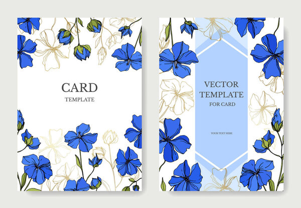 Vector Flax floral botanical flowers. Black and white engraved ink art. Wedding background card.