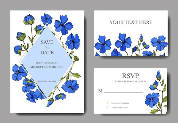 Vecteur Fleurs botaniques florales de lin. Encre gravée en noir et blanc. Carte de fond de mariage . — Image vectorielle