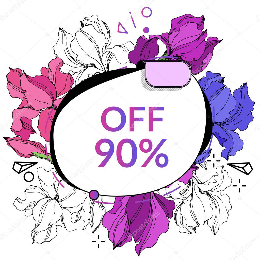 Vector Sale tags set. Discount price offer. Engraved ink art. Isolated percent sticker illustration element.