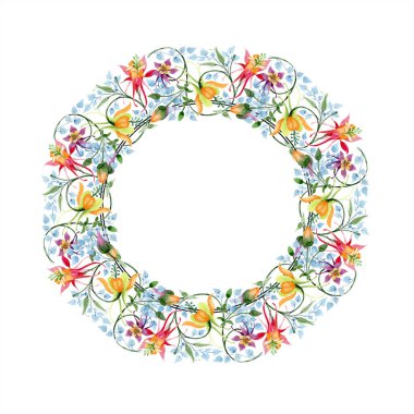 Süsleme botanik çiçek. Vahşi bahar yaprak izole kır çiçeği. Suluboya arka plan illüstrasyon küme. Suluboya çizim moda aquarelle izole. Çerçeve kenarlığı süsleme Meydanı.