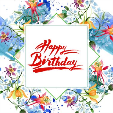 Süsleme botanik çiçek. Vahşi bahar yaprak izole kır çiçeği. Suluboya arka plan illüstrasyon küme. Suluboya çizim moda aquarelle izole. Çerçeve kenarlığı süsleme Meydanı.