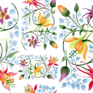 Süsleme botanik çiçek. Suluboya arka plan illüstrasyon küme. Suluboya çizim moda aquarelle izole. Sorunsuz arka plan deseni. Kumaş duvar kağıdı yazdırma doku.