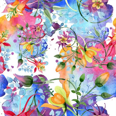 Süsleme botanik çiçek. Suluboya arka plan illüstrasyon küme. Suluboya çizim moda aquarelle izole. Sorunsuz arka plan deseni. Kumaş duvar kağıdı yazdırma doku.