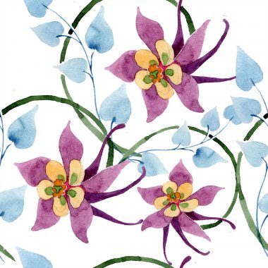 Süsleme botanik çiçek. Suluboya arka plan illüstrasyon küme. Suluboya çizim moda aquarelle izole. Sorunsuz arka plan deseni. Kumaş duvar kağıdı yazdırma doku.