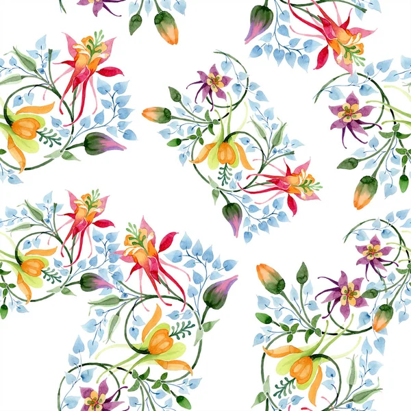 꽃입니다 수채화 합니다 수채화 그리기 격리입니다 원활한 패턴입니다 패브릭 — 스톡 사진