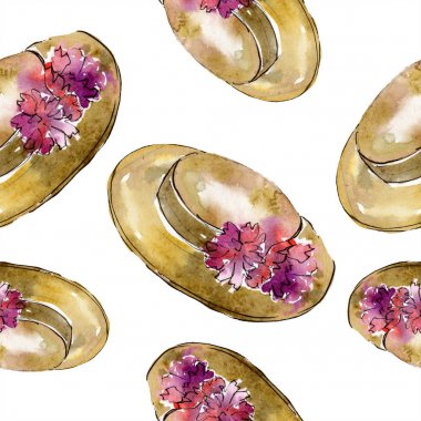 Giysi aksesuarları ve kozmetik seti trendy kıyafet. Suluboya arka plan illüstrasyon seti. Suluboya çizim moda aquarelle. Kusursuz arka plan deseni. Kumaş duvar kağıdı baskı doku.