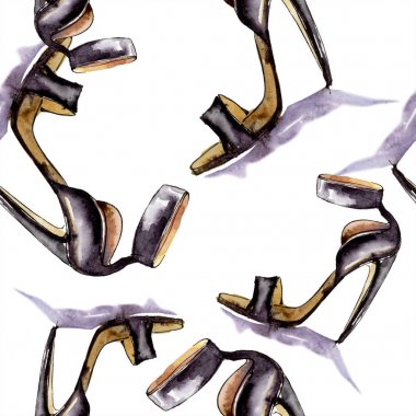Giysi aksesuarları ve kozmetik seti trendy kıyafet. Suluboya arka plan illüstrasyon seti. Suluboya çizim moda aquarelle. Kusursuz arka plan deseni. Kumaş duvar kağıdı baskı doku.