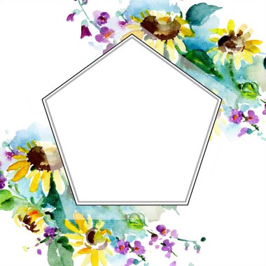 Buket botanik çiçek. Vahşi bahar yaprak izole kır çiçeği. Suluboya arka plan illüstrasyon küme. Suluboya çizim moda aquarelle izole. Çerçeve kenarlığı süsleme Meydanı.