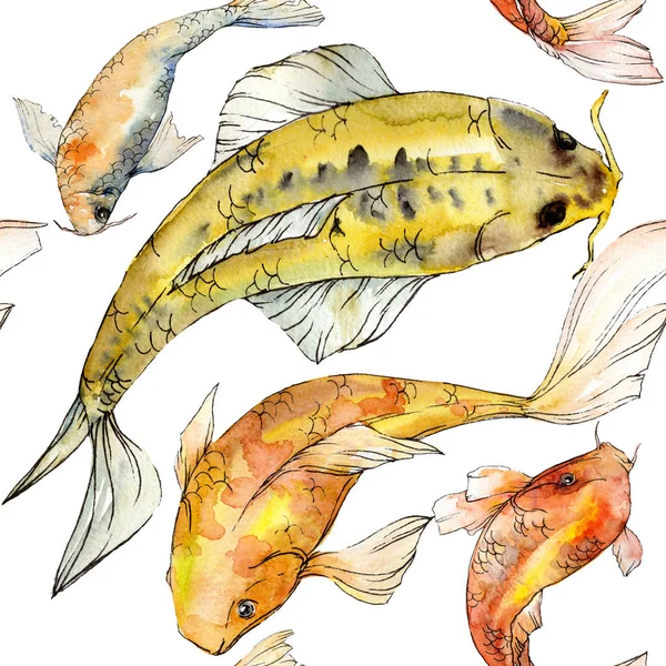 Watercolor aquatic underwater colorful tropical fish set. Red sea and exotic fishes inside: Golden fish. — Stock Photo, Image