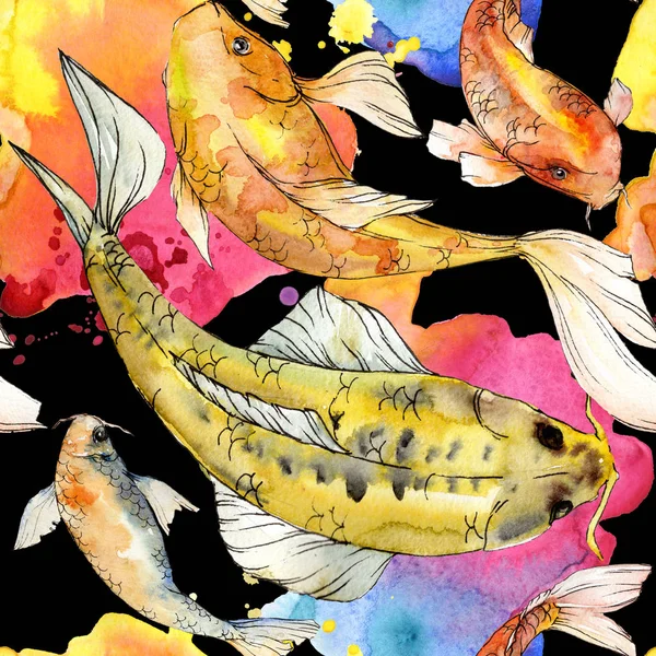 Aquarela aquática subaquática colorido conjunto de peixes tropicais. Mar vermelho e peixes exóticos no interior: Peixe dourado . — Fotografia de Stock
