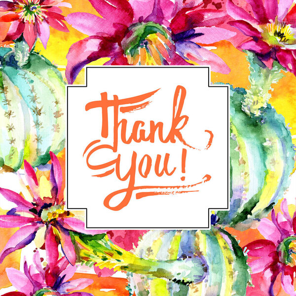 Зеленый кактус. Цветочный ботанический цветок. Каркас границы украшения квадрат. Акварельный набор иллюстраций
.