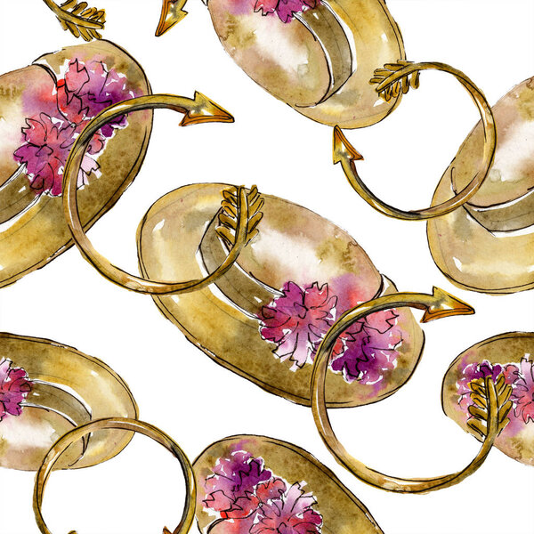 Clothes accessories and cosmetics set trendy outfit. Watercolor background illustration set. Watercolour drawing fashion aquarelle. Seamless background pattern. Fabric wallpaper print texture.