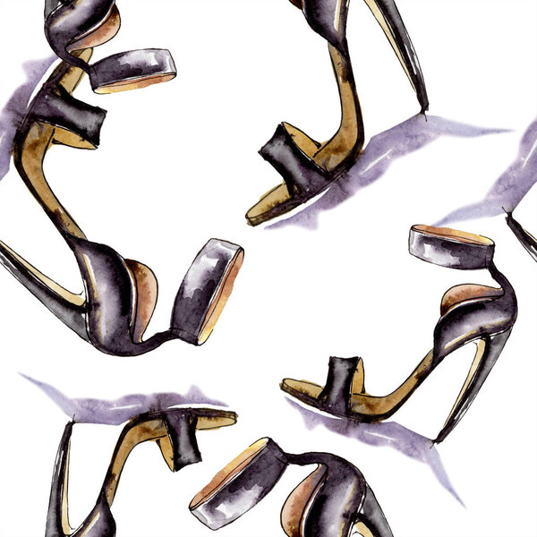 Clothes accessories and cosmetics set trendy outfit. Watercolor background illustration set. Watercolour drawing fashion aquarelle. Seamless background pattern. Fabric wallpaper print texture.