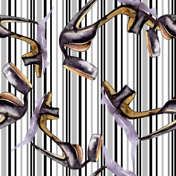 Clothes accessories and cosmetics set trendy outfit. Watercolor background illustration set. Watercolour drawing fashion aquarelle. Seamless background pattern. Fabric wallpaper print texture.