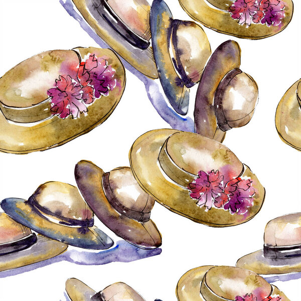 Clothes accessories and cosmetics set trendy outfit. Watercolor background illustration set. Watercolour drawing fashion aquarelle. Seamless background pattern. Fabric wallpaper print texture.