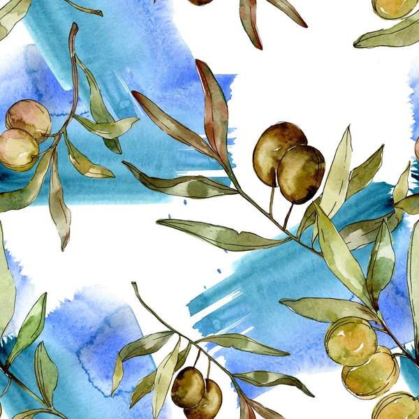 Groene olijven aquarel illustratie. Aquarel groen blad naadloze achtergrond patroon. Stof wallpaper print textuur — Stockfoto