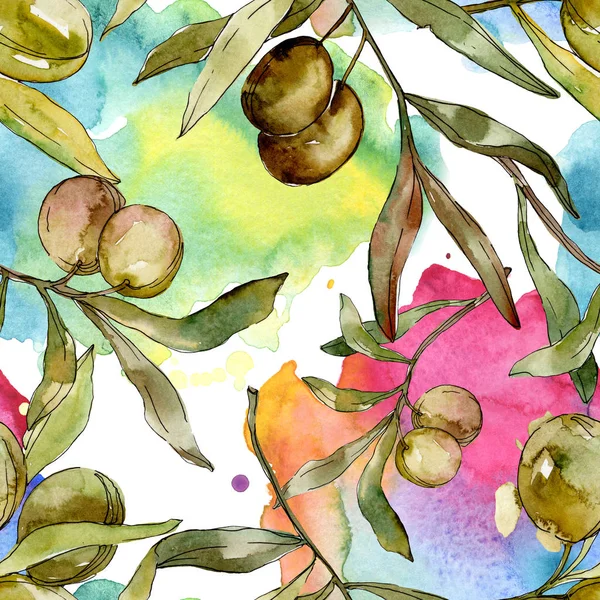 Olive verdi acquerello illustrazione. Acquerello verde foglia senza cuciture modello di sfondo. Tessuto carta da parati stampa texture — Foto Stock
