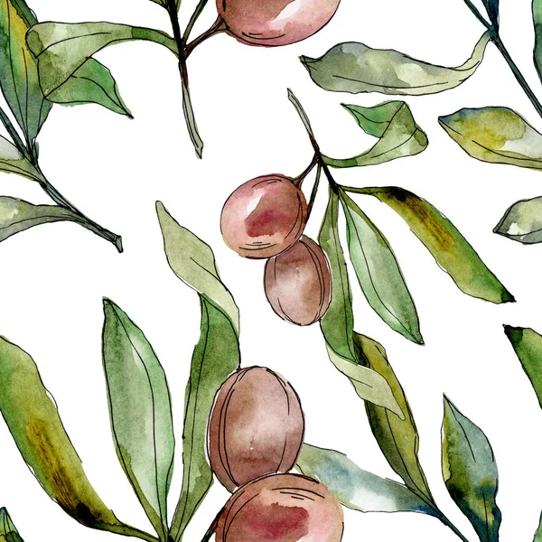 Black olives watercolor illustration set. Watercolour seamless background pattern. Fabric wallpaper print texture. — Stock Photo, Image