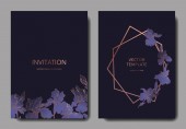 Vektorová modrá, fialová a žlutá Iris Botanická květina. Ryté inkoustové kresby. Svatební karta, ozdobný okraj. Děkujeme vám, RSVP, elegantní karta ilustrační nápis grafika.