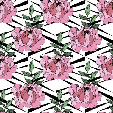 Vektör Pembe şakayık çiçek. Oyulmuş mürekkep sanatı. Kusursuz arka plan deseni. Kumaş duvar kağıdı baskı doku.