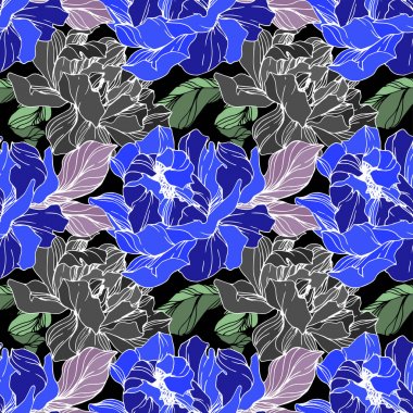Vektör Mavi şakayık çiçek. Oyulmuş mürekkep sanatı. Kusursuz arka plan deseni. Kumaş duvar kağıdı baskı doku.
