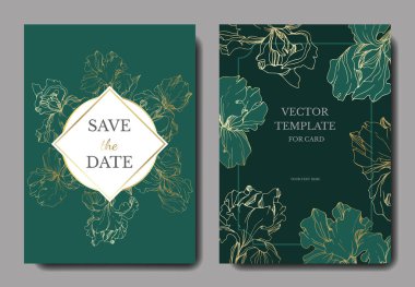 Irises ve harflerle vektör düğün davetiye kartları