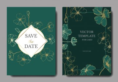 Keten illüstrasyonlu vektör düğün davetiyesi kartları şablonları. 