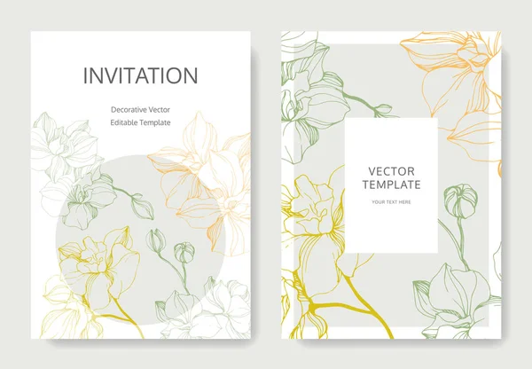 Vektorororchideenblume. Tuschebilder. Hochzeitshintergrundkarte Grenze. Danke, rsvp, Einladung. — Stockvektor