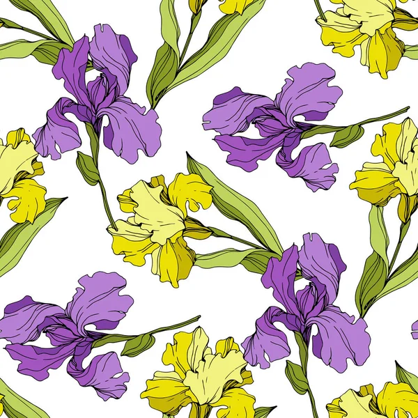 Vector Iris floral botanical flower. Seamless background pattern. Fabric wallpaper print texture. — Stock Vector