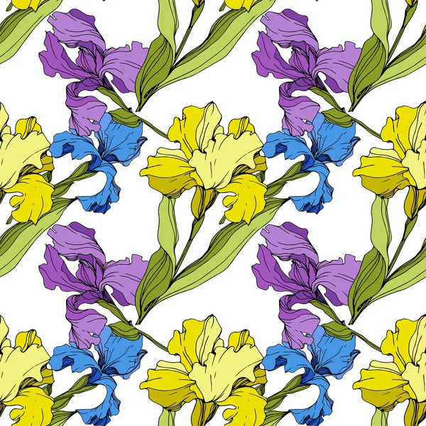 Vector Iris floral botanical flower. Seamless background pattern. Fabric wallpaper print texture. — Stock Vector