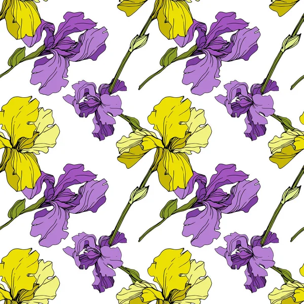 Vector Iris floral botanical flower. Seamless background pattern. Fabric wallpaper print texture. — Stock Vector