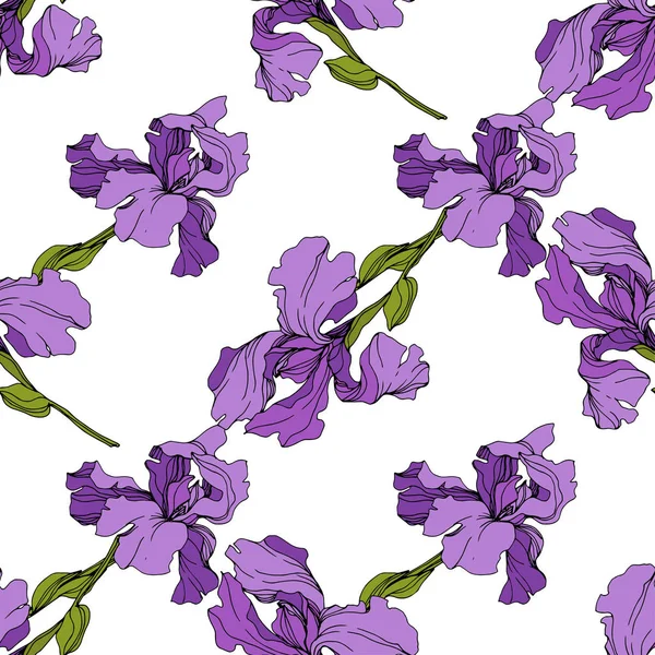 Vektor-Iris florale botanische Blume. nahtlose Hintergrundmuster. Stoff Tapete drucken Textur. — Stockvektor
