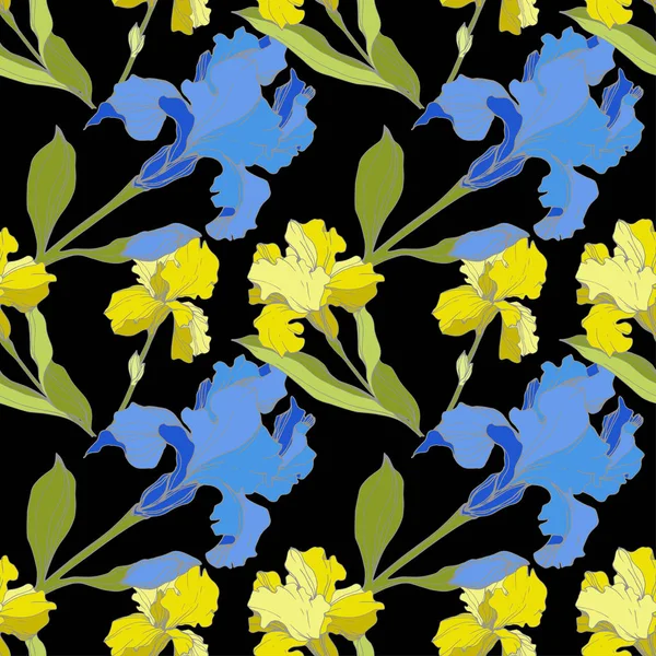 Vector Iris flor botânica floral. Padrão de fundo sem costura. Tecido papel de parede impressão textura . —  Vetores de Stock