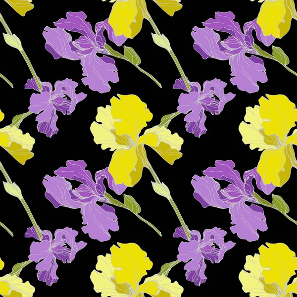 Vecteur Iris fleur botanique florale. Modèle de fond sans couture. Texture d'impression papier peint tissu . — Image vectorielle