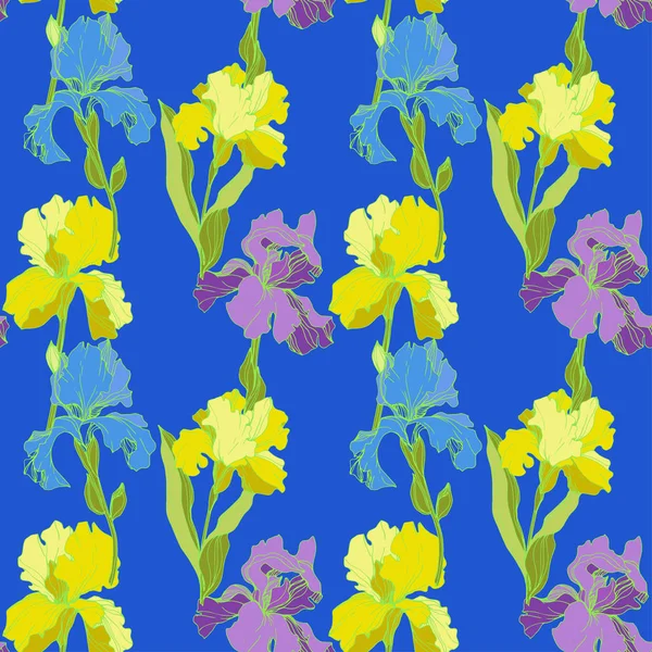 Διάνυσμα ίριδα floral βοτανικό λουλούδι. Ομαλή μοτίβο φόντου. Ύφασμα ταπετσαρία εκτύπωσης υφή. — Διανυσματικό Αρχείο