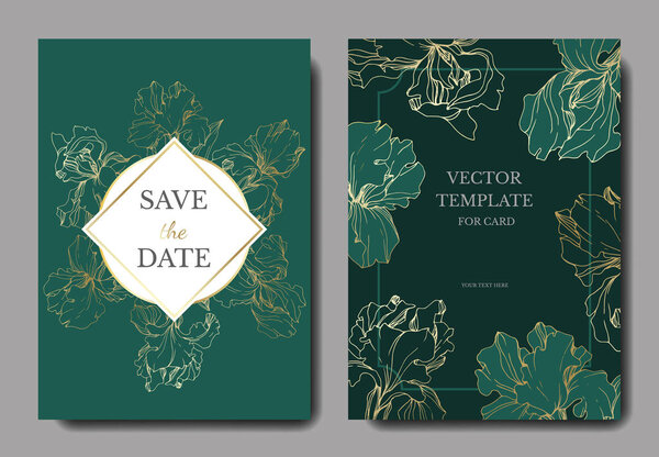 Vector wedding invitation cards with irises and lettering