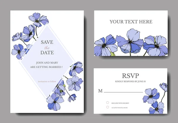 Plantillas Tarjetas Invitación Boda Vectorial Con Ilustración Lino — Archivo Imágenes Vectoriales