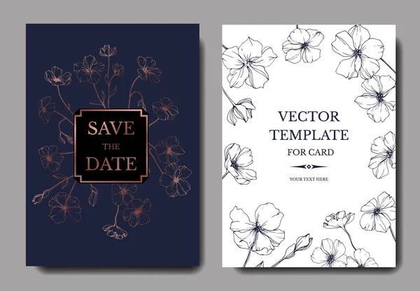 Vektor Hochzeitseinladungskarten Vorlagen Mit Flachs Illustration — Stockvektor