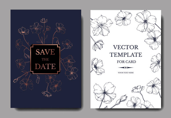 Vector wedding invitation cards templates with flax illustration. 