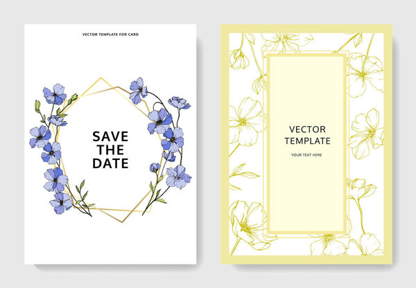 Vector wedding invitation cards templates with flax illustration. 