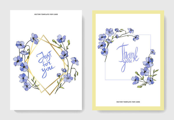 Vector wedding invitation cards templates with flax illustration. 