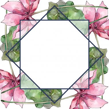 Lotus çiçek botanik çiçekler. Yabani bahar yaprağı kır çiçeği izole. Suluboya arka plan illüstrasyon seti. Suluboya çizim moda aquarelle izole. Çerçeve kenarlık süs karesi.
